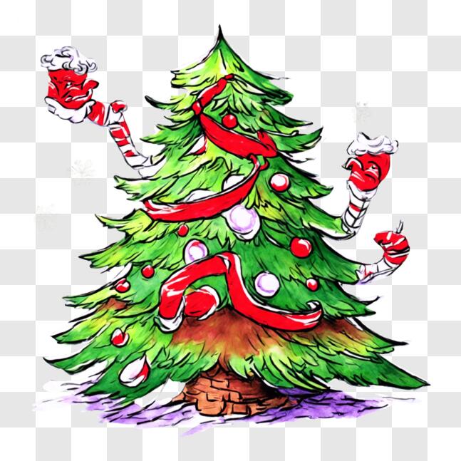 Download Festive Christmas Tree with Hands Reaching Out PNG Online ...