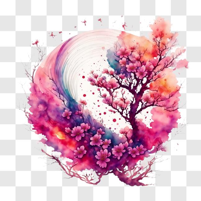 Download Abstract Cherry Blossom Tree Painting with Butterflies PNGs ...