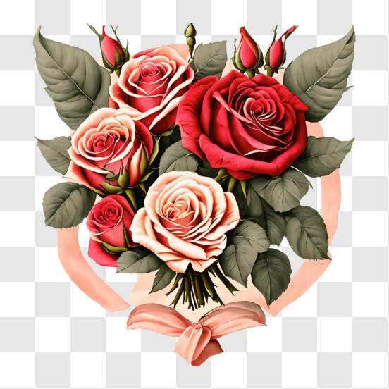 Scarica Elegante bouquet di rose a forma di fiocco PNG Online