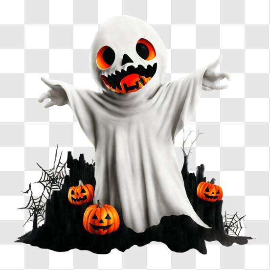 Cara de fantasma assustador de halloween em ilustração de estilo de corte  de papel