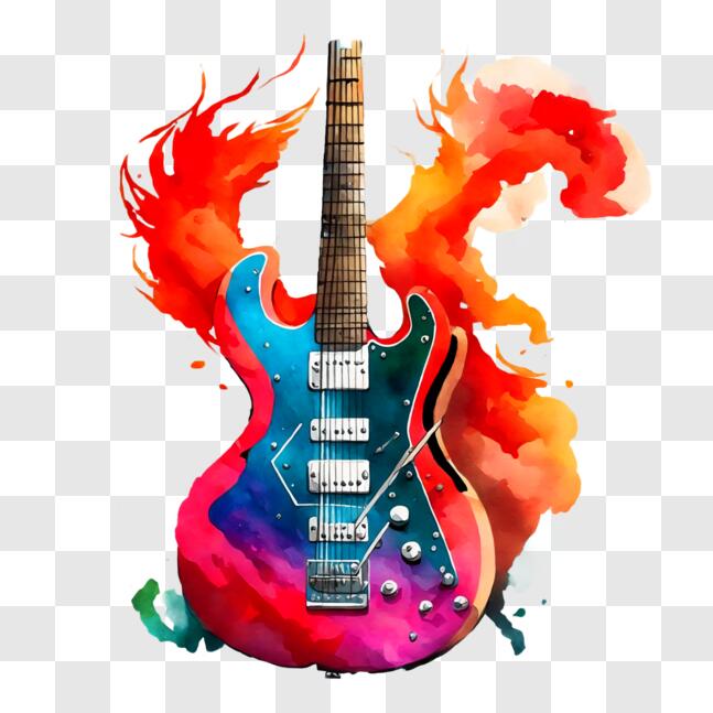 Download Colorful Electric Guitar with Flames PNG Online - Creative Fabrica
