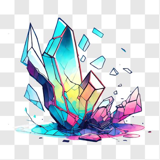 Download Abstract Shattered Crystal Artwork in Vibrant Colors PNG