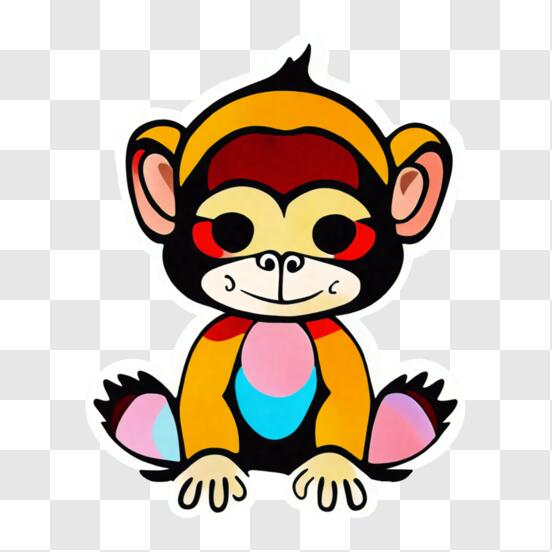 Macaco de desenho animado adorável sentado em uma ilustração de