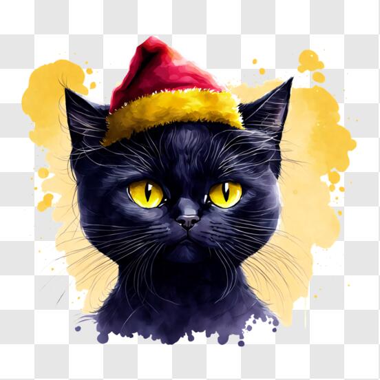 Scarica Gatto Nero Arrabbiato con un Cappello PNG Online