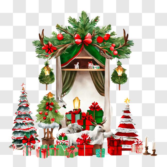 Download Festive Christmas Room with Reindeer and Decorations PNG ...