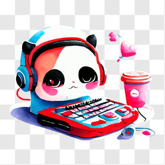 Scarica Cute Panda Bear con cuffie e tastiera PNG Online