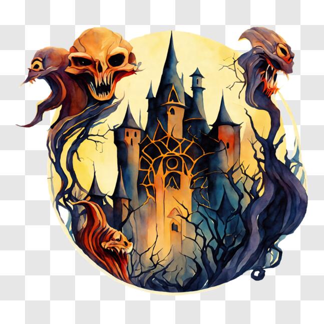 Download Spooky Castle in the Forest PNG Online - Creative Fabrica