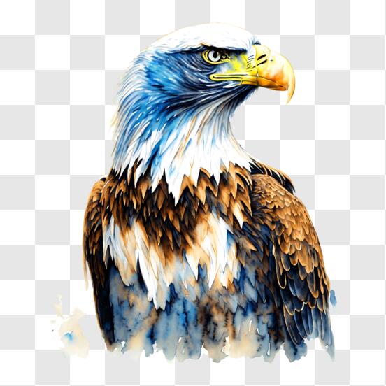 Baixe Pintura Majestosa de Águia em Azul e Branco PNG - Creative Fabrica