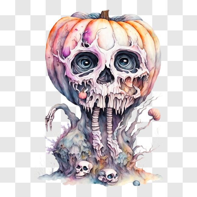 Download Watercolor Painting of a Halloween Pumpkin with Skulls and ...