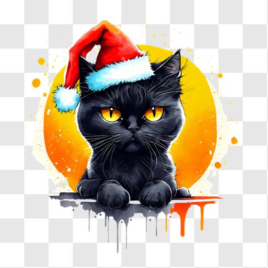 Scarica Adorabile pittura di gatto nero con cappello di Babbo Natale PNG  Online - Creative Fabrica