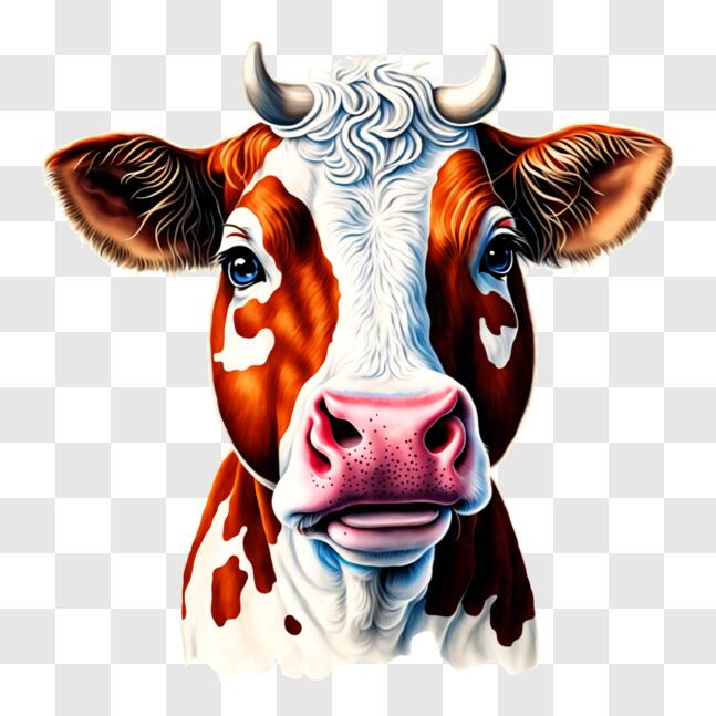 Download Close-Up Image of a Cow's Face with Horns PNG Online ...