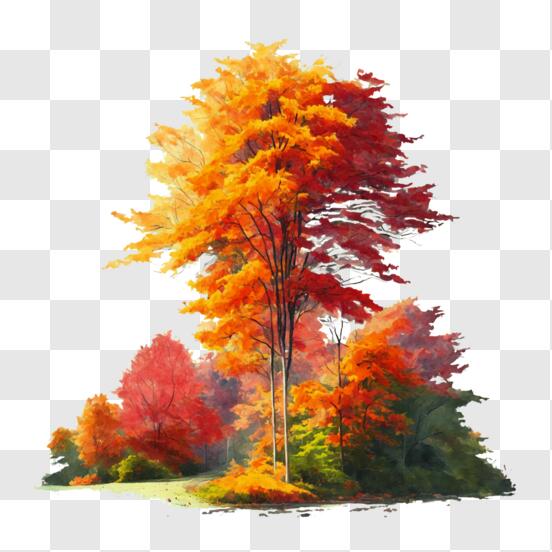 Download Beautiful Autumn Forest Painting PNG Online - Creative Fabrica