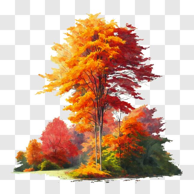 Download Beautiful Autumn Tree in the Forest PNG Online - Creative Fabrica