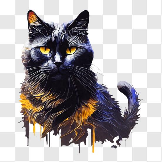 Um desenho realista de um gato preto · Creative Fabrica