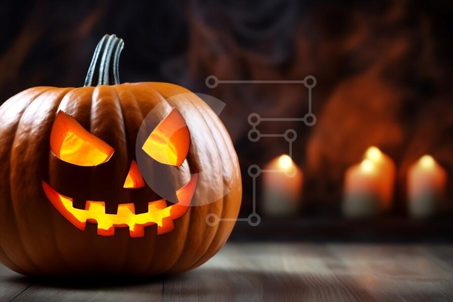 Cara Abóbora Halloween Com Vela Acesa Fundo Preto Cara Assustadora