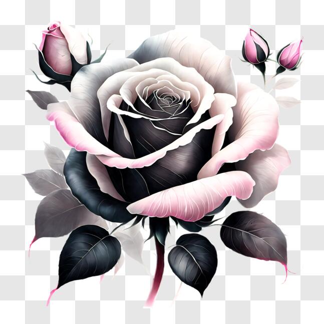 Download Black and White Rose Blooming on a Black Background PNG Online ...