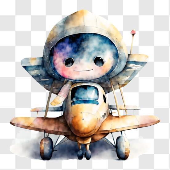 Baixe Avião de desenho animado colorido com personagem PNG