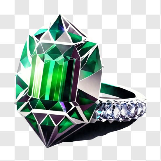 Un anillo con una piedra verde y un anillo de diamantes.