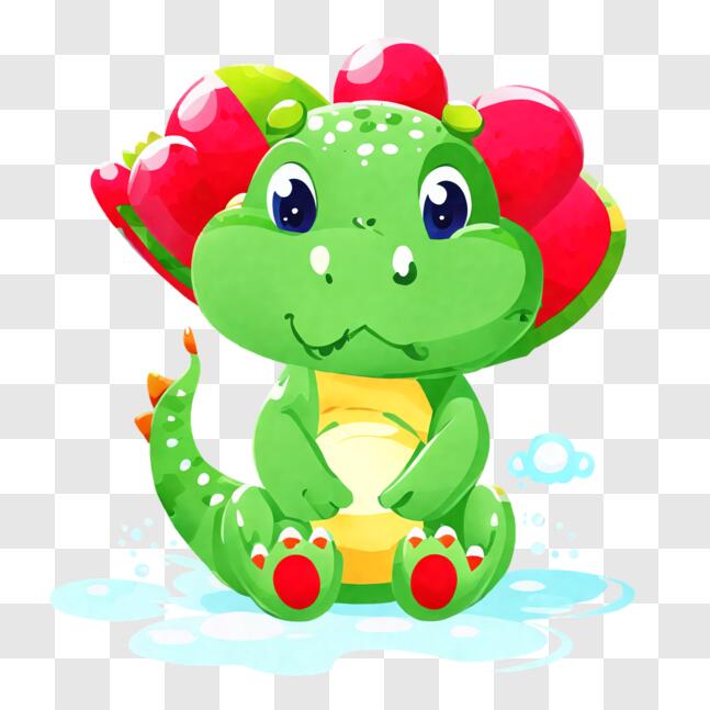 Download Adorable Green Dinosaur with Strawberries and Various Animals ...
