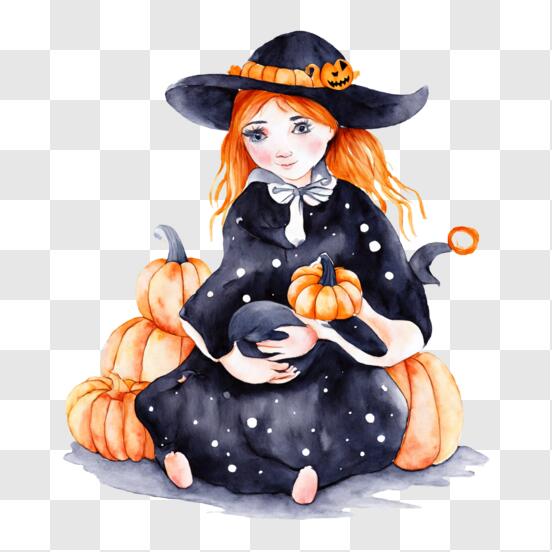 animê menina dentro uma bruxa traje sentado em uma abóbora