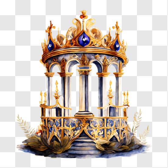 Download Elegant Gold Crown with Blue Gemstones in Ornate Frame PNG Online  - Creative Fabrica