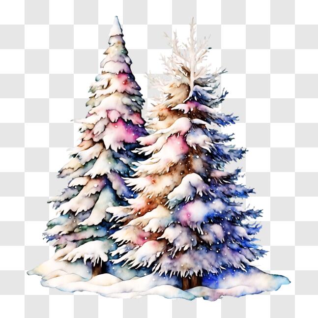 Download Snow-covered Pine Trees Watercolor Painting PNG Online ...