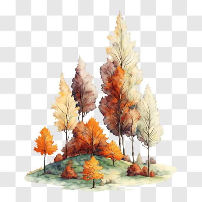 Download Watercolor Painting of Autumnal Forest PNG Online - Creative ...