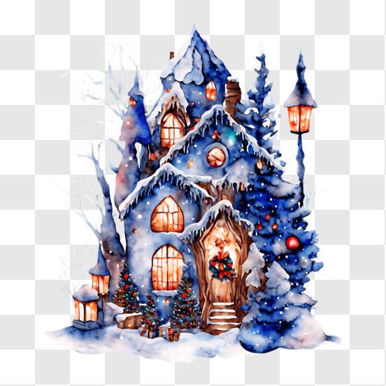 Desenho para colorir de Natal Casa decorada · Creative Fabrica