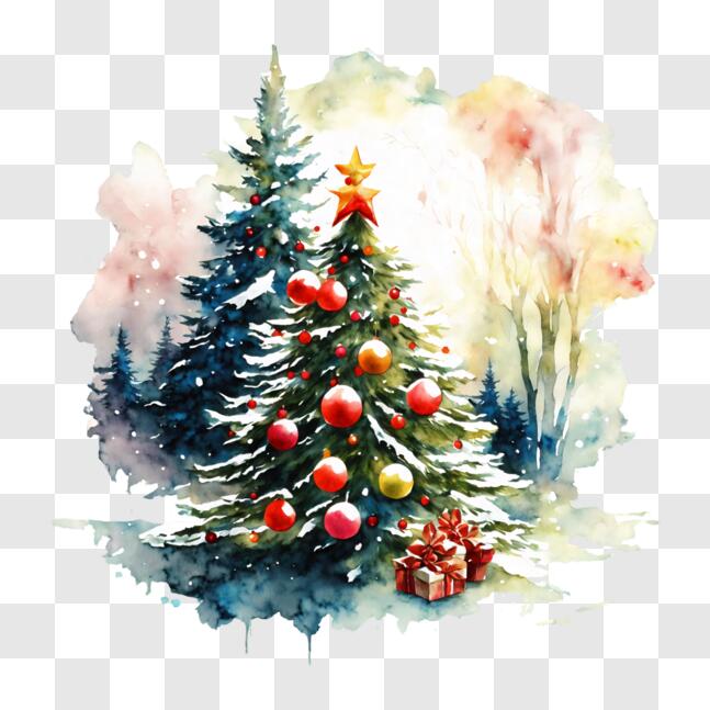 Download Ornamented Christmas Tree in the Forest PNG Online - Creative ...