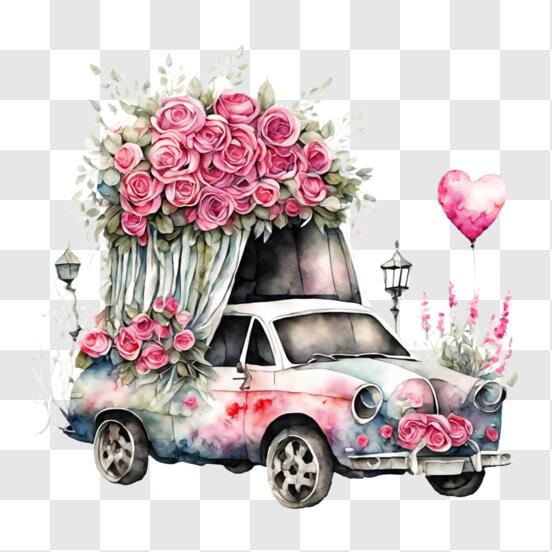 Download Wedding Car with Floral Decorations PNG Online - Creative Fabrica