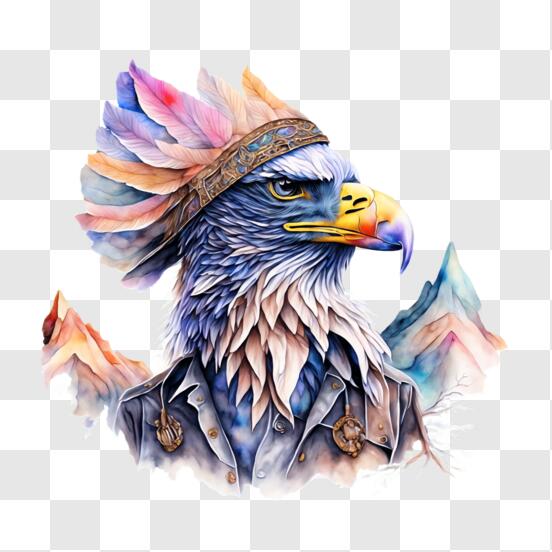 Descarga Obra de Arte de un Águila con Penacho Indio PNG En Línea