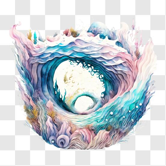 Descarga Pintura abstracta del océano con criaturas marinas y plantas PNG  En Línea - Creative Fabrica