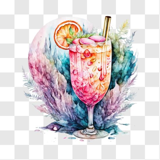 Erfrischendes Orangen-Cocktail-Getränk mit Strohhalm PNG online