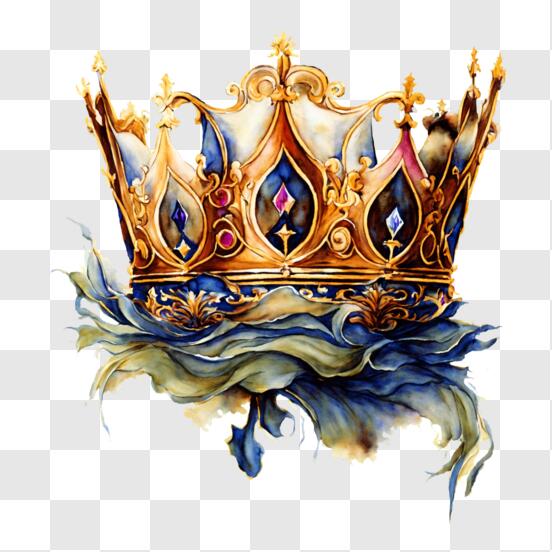 Scarica Corona blu e oro con piume - Simbolo di regalità e potere PNG Online  - Creative Fabrica