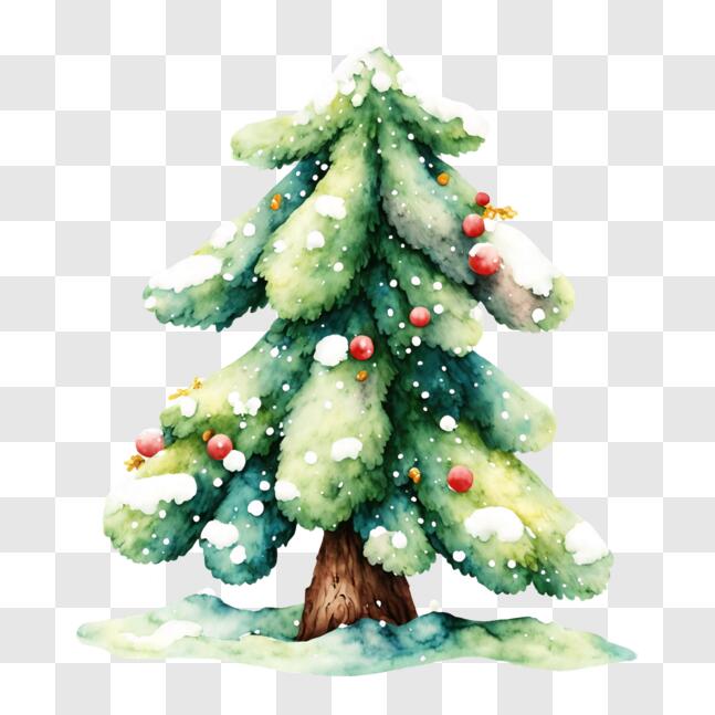 Download Watercolor Christmas Tree with Snow and Berries PNG Online ...