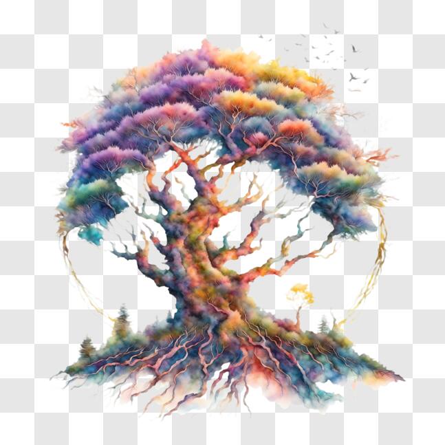 Download Tree of Life with Colorful Roots and Birds PNGs Online ...