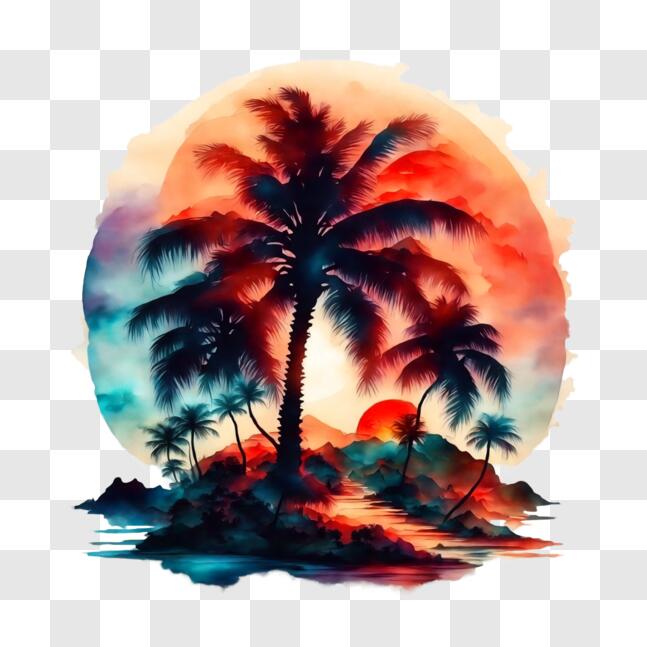 Download Tropical Island Paradise with Palm Trees and Sunset PNG Online ...
