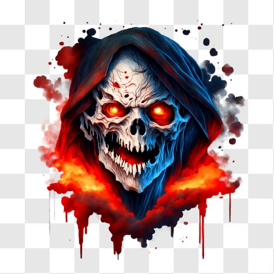 Download Abstract Skull with Glowing Red Eyes and Red Paint Splashes PNG  Online - Creative Fabrica