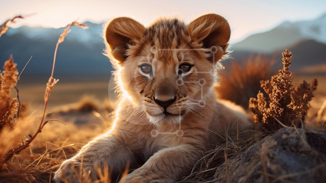 Adorable Lion Cub in a Serene Natural Setting stock photo | Creative ...