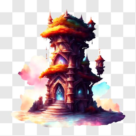 Download Magical and Mysterious Fantasy Castle in the Clouds PNG Online - Creative  Fabrica