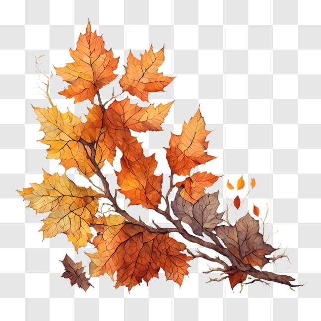 Download Colorful Autumn Leaves on a Branch PNG Online - Creative Fabrica