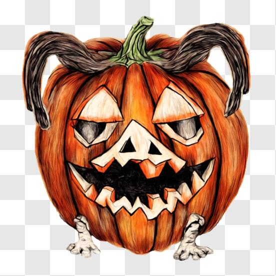 Abóbora Assustadora De Halloween Com Chifres PNG , Ilustração