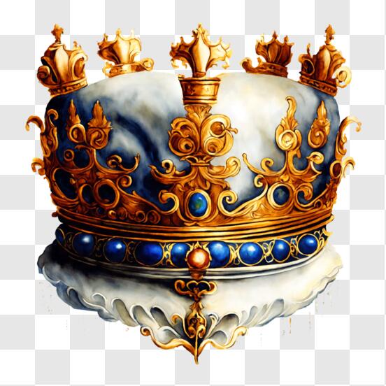 Scarica Corona decorativa con elementi d'oro, blu e argento PNG Online -  Creative Fabrica