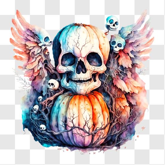 Baixe Pintura Assustadora de Caveira de Halloween PNG - Creative Fabrica