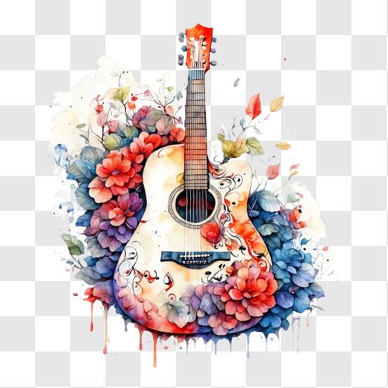 Télécharger Guitare acoustique avec des fleurs colorées - Design artistique  PNG En Ligne - Creative Fabrica