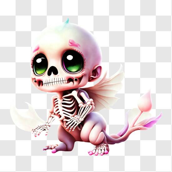 Download Animated Image of Skeleton-like Baby with Green Eyes and Wings PNG  Online - Creative Fabrica