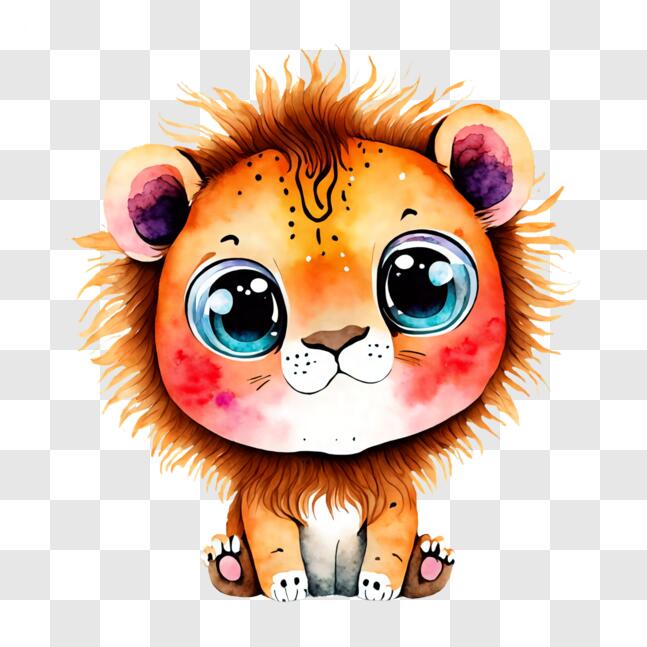 Download Adorable Cartoon Lion with Big Blue Eyes PNG Online - Creative ...
