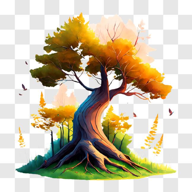 Download Colorful Tree in an Open Field PNG Online - Creative Fabrica