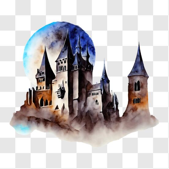 Download Watercolor Painting of Castle with Turrets and Towers PNGs ...