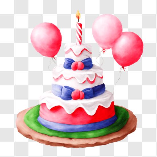 Télécharger Gâteau d'anniversaire coloré avec bougie allumée et